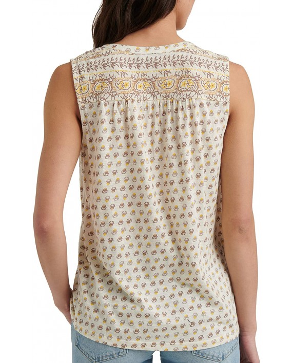 Lucky Brand Women's Sleeveless V Neck Button Up Border Print Top at Women’s Clothing store