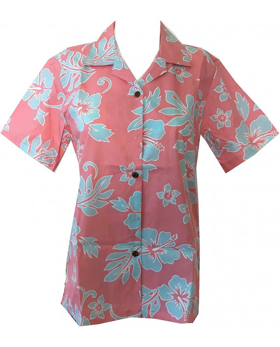 Made in Hawaii ! Women's Classic Hibiscus Flowers Hawaiian Aloha Camp Shirt at Women’s Clothing store