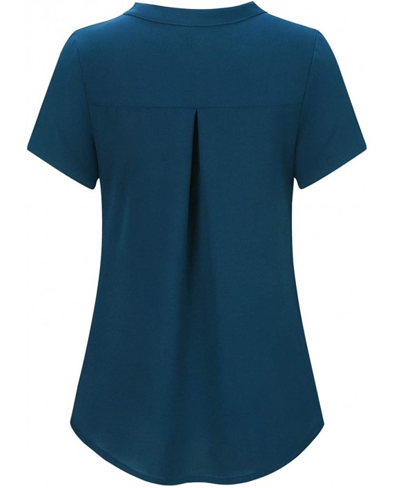 Moyabo Women's V Neck Zip Up Short Sleeve Work Casual Blouse Chiffon Shirts with Pockets