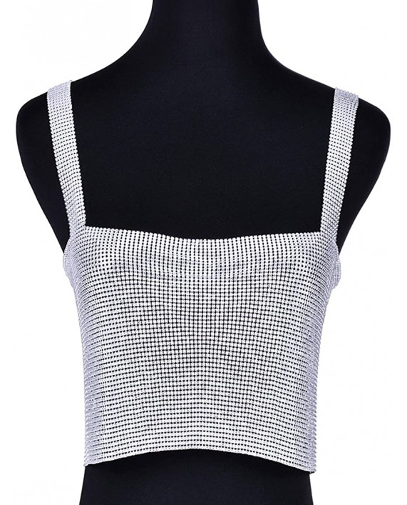 Naimo Women Sexy Shiny Chain Metal Sequin Blouse Vest Crop Top Sleeveless T-Shirt Silver at Women’s Clothing store