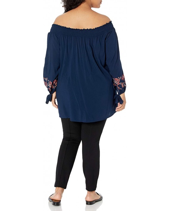 OneWorld Women's Plus-Size 3 4 Sleeve Off The Shoulder Woven Top Windswept Tapestry Capri 3X at Women’s Clothing store