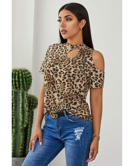 RAMISU Women's Casual Sexy Shirt Leopard Printed Raglan Short Sleeve Soft Blouse at Women’s Clothing store