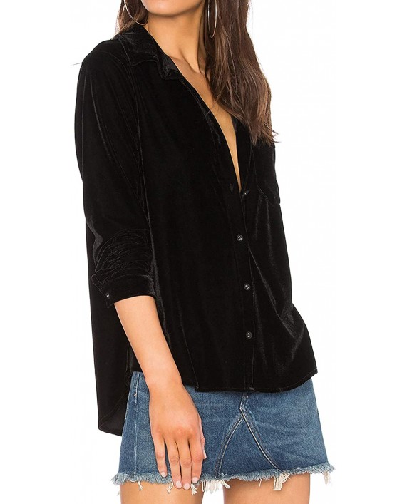 R.Vivimos Womens Winter Velvet Long Sleeve Button Down Casual Tops Shirts at Women’s Clothing store