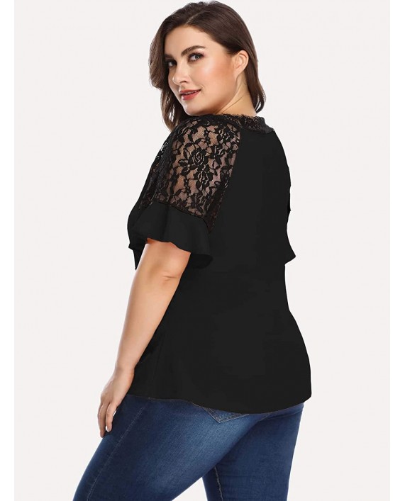 SOLY HUX Women's Plus Size V Neck Lace Trim Short Sleeve Top Blouse at Women’s Clothing store