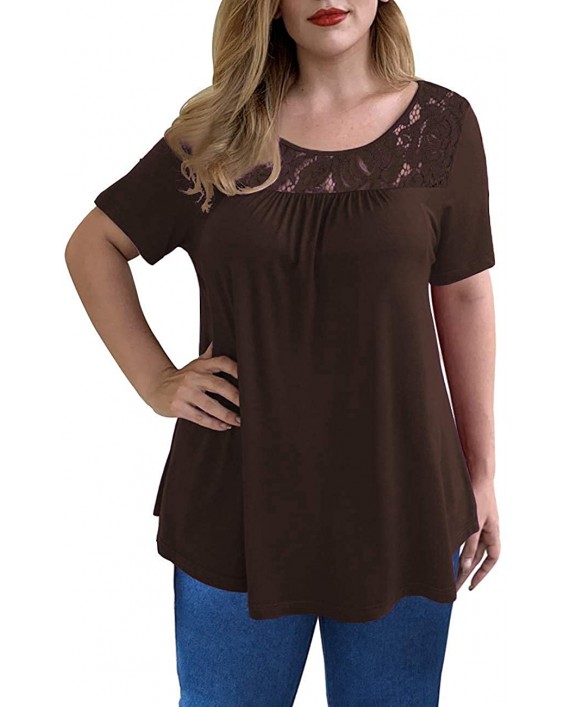 Uusollecy Women Plus Size Short Sleeves Shirts U Neck Casual Soft Blouse Loose Lace Shirt Tunic Tops