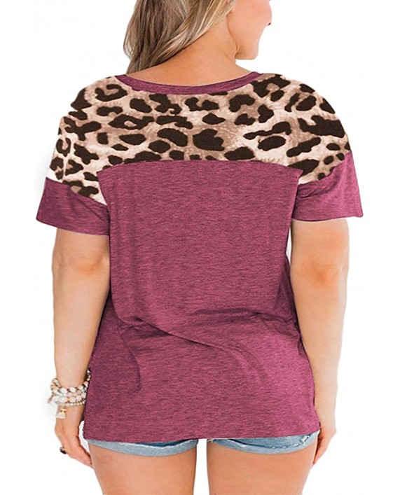 VISLILY Women's Plus Size Tops Leopard Print Short Sleeve Raglan Color Block Shirts with Pocket at Women’s Clothing store
