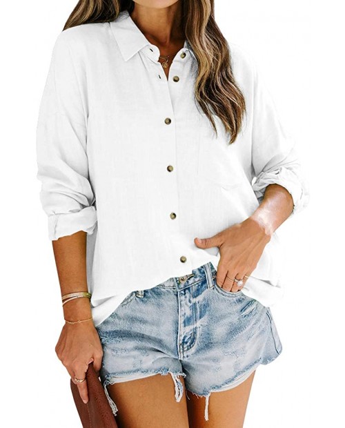Womens Button Down Work Blouse Long Sleeve Fall Casual Lightweight Loose Fit Shirt Tops at  Women’s Clothing store
