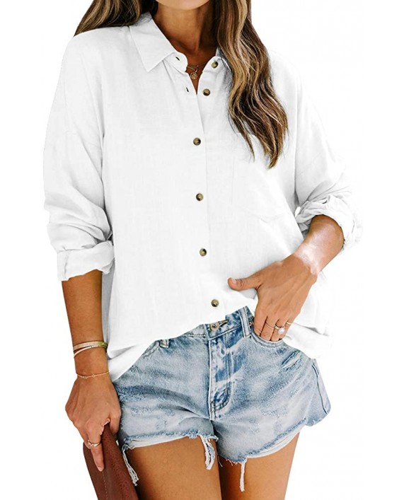 Womens Button Down Work Blouse Long Sleeve Fall Casual Lightweight Loose Fit Shirt Tops at Women’s Clothing store