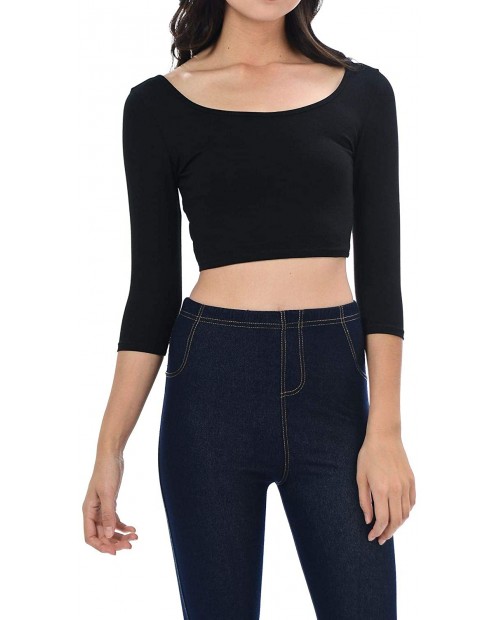 Womens Trendy Solid Color Basic Scooped Neck and Back Crop Top at  Women’s Clothing store