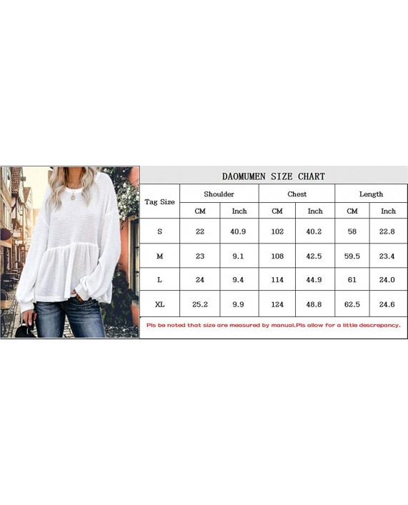 Womens Waffle Knit Shirts Long Sleeve Peplum Ruffled Layered Hem Blouse Tops at Women’s Clothing store