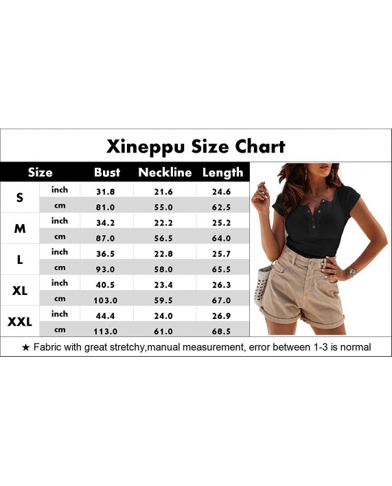 Xineppu Womens Scoop Neck Henley Shirt Short Sleeve Ribbed Basic Button Down Tees Blouse at Women’s Clothing store