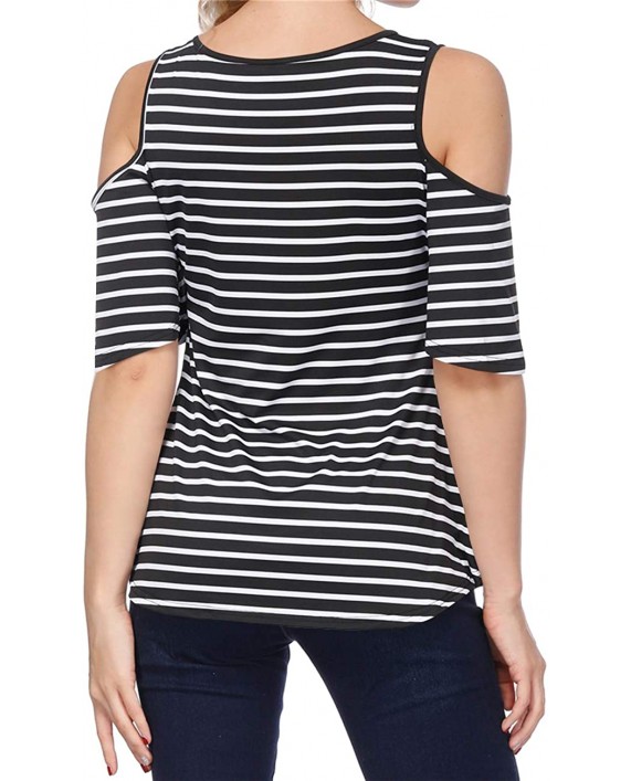 Ysgsxx Women's Cold Shoulder Short Sleeve Shirt V Neck Summer T-Shirt Blouse Tops at Women’s Clothing store