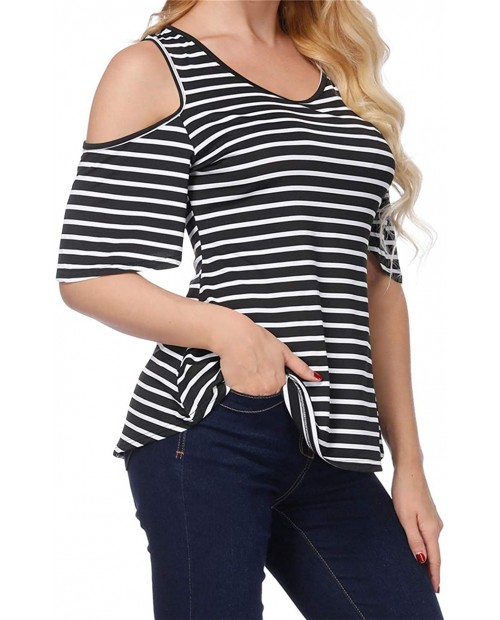Ysgsxx Women's Cold Shoulder Short Sleeve Shirt V Neck Summer T-Shirt Blouse Tops at  Women’s Clothing store