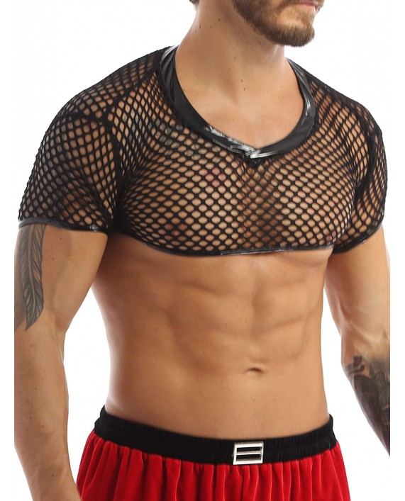 Agoky Mens Summer Transparent Fishnet Muscle Crop Tank Top Slim Fit Harness Clubwear at Men’s Clothing store