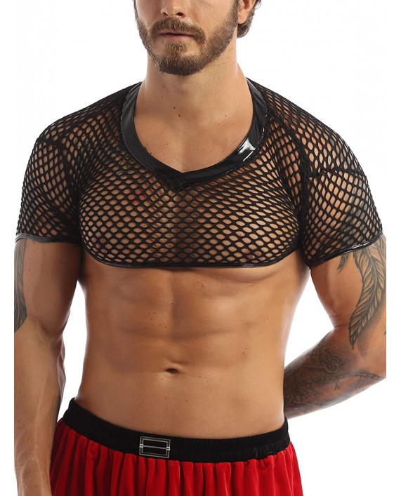 Agoky Mens Summer Transparent Fishnet Muscle Crop Tank Top Slim Fit Harness Clubwear at Men’s Clothing store
