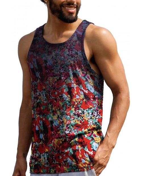 COOFANDY Men's Floral Tank Tops All-Over Graphic Printed Sleeveless Hawaiian Summer Beach T-Shirt