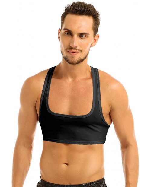 Hularka Men's Sleeveless Y-Back Muscle Half Tank Top Vest Tee Shirt Crop Top Sports T-Shirt at  Men’s Clothing store