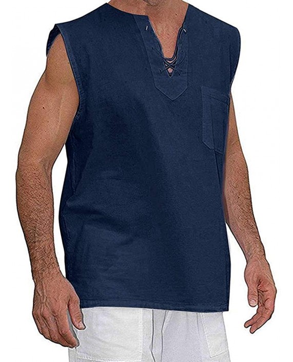 Mens Sleeveless Shirts Summer Beach Tank Tops V Neck Shirts Country Boy T Shirts Lace Up Vest at Men’s Clothing store