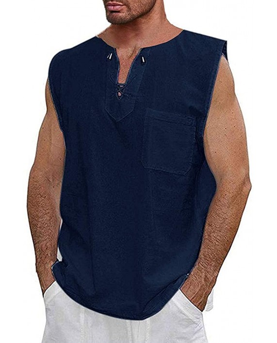 Mens Sleeveless Shirts Summer Beach Tank Tops V Neck Shirts Country Boy T Shirts Lace Up Vest at Men’s Clothing store