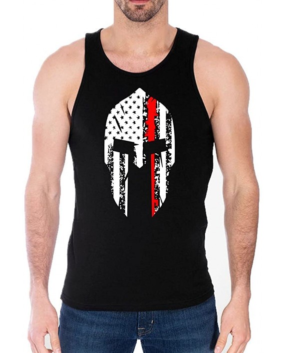 Thin Red Line Firefighter Spartan Helmet - USA Flag Military American Distressed - USA Pride - Tank Top at Men’s Clothing store