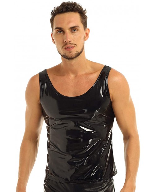 winying Mens Shiny Metallic Faux Leather Sleeveless Tank Top Vest Muscle Tight T-Shirts Crop Tops Clubwear at  Men’s Clothing store