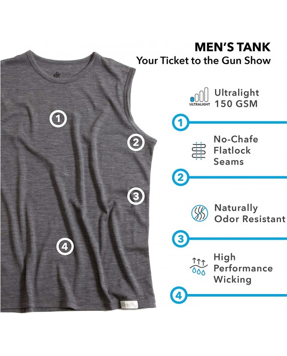 Woolly Clothing Men's Merino Wool Tank Top - Ultralight - Wicking Breathable Anti-Odor at Men’s Clothing store
