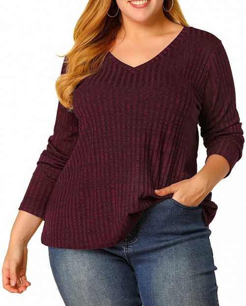 Agnes Orinda Women's Plus Size Tops Loose V Neck Casual Long Sleeve Top Valentine's Day at  Women’s Clothing store
