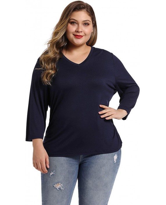 ANOWA Plus Size Tops 3 4 Sleeve Shirts for Women V Neck at Women’s Clothing store