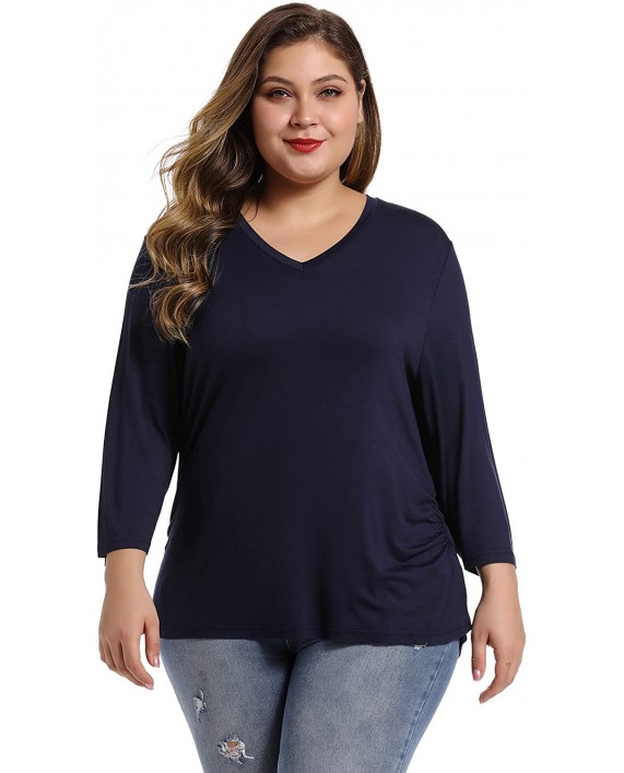 ANOWA Plus Size Tops 3 4 Sleeve Shirts for Women V Neck at Women’s Clothing store