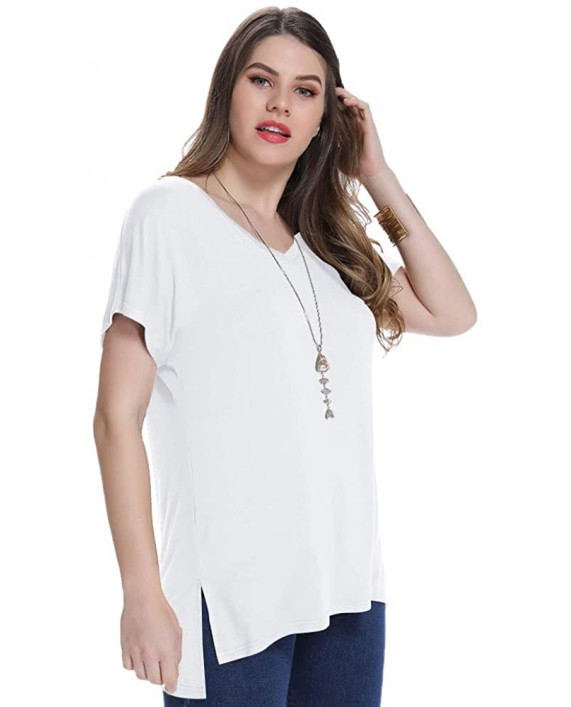 AUPYEO Women Plus Size T-Shirt Loose Casual Tunic Tops V Neck Solid T-Shirt for Leggings