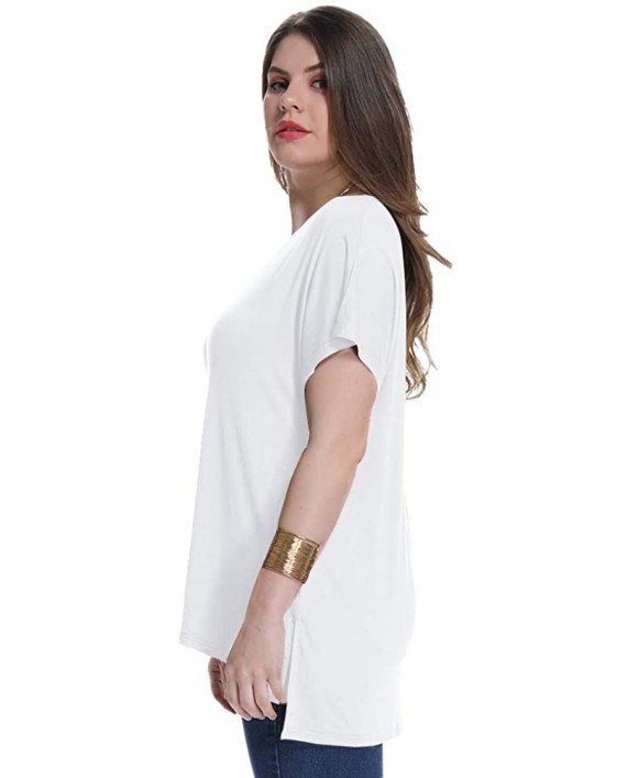 AUPYEO Women Plus Size T-Shirt Loose Casual Tunic Tops V Neck Solid T-Shirt for Leggings