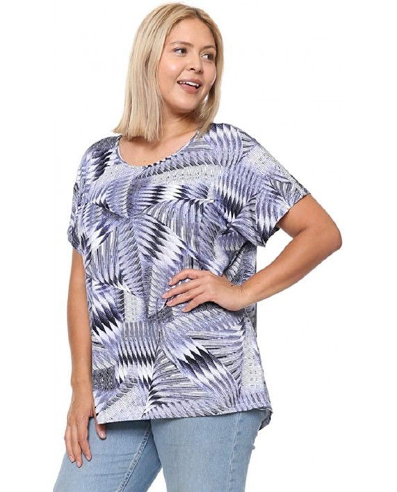 DAMOA Women's Shirt Tunic Blouse - Plus Size Short Sleeve Button Down Back Casual Print Scoop Neck Summer Tshirt Top at Women’s Clothing store