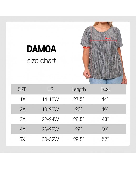 DAMOA Women's T Shirt Top - Plus Size Casual Short Sleeve Knit Pleated Twisted Back Crewneck Summer Tunic Blouse Tee Tshirt at Women’s Clothing store
