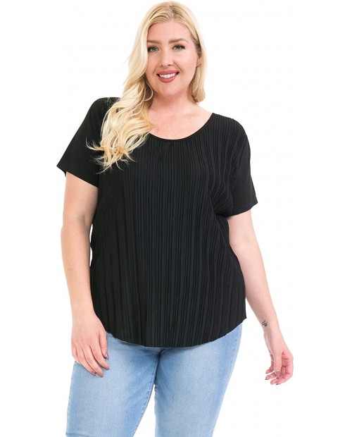 DAMOA Women's T Shirt Top - Plus Size Casual Short Sleeve Knit Pleated Twisted Back Crewneck Summer Tunic Blouse Tee Tshirt at  Women’s Clothing store