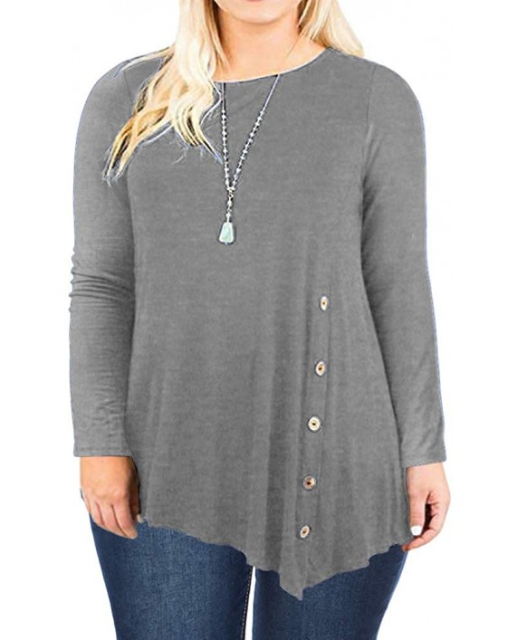 DOLNINE Womens Plus Size Tops Long Sleeve Pleated Hem Buttons Tunics Tees Shirts at Women’s Clothing store