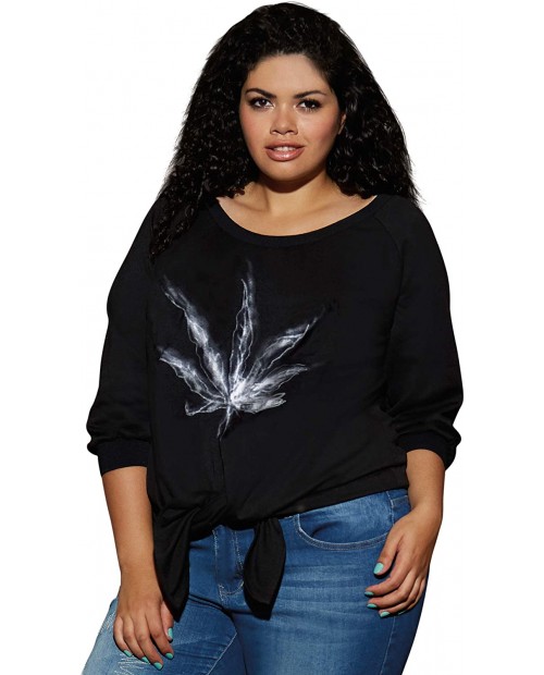 High Demand Women's Plus Size Oversized French Terry Tie-Front Sweatshirt-1X 2X Black at Women’s Clothing store