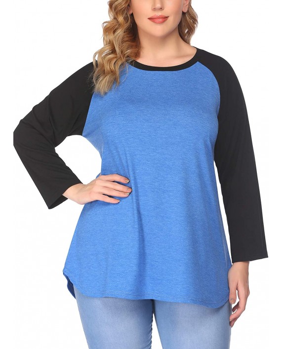 IN'VOLAND Womens Plus Size Tops Raglan Shirts Baseball Tee Round Neck Short Sleeve Long Sleeve Tunic T-Shirts