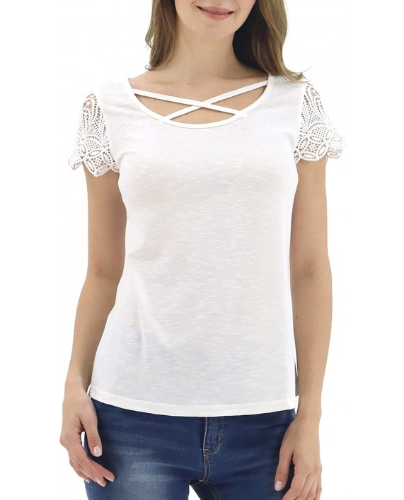 LuluBerry Womens Casual Scroop Neck Cap Sleeve Criss Cross T-Shirt Blouse Tops