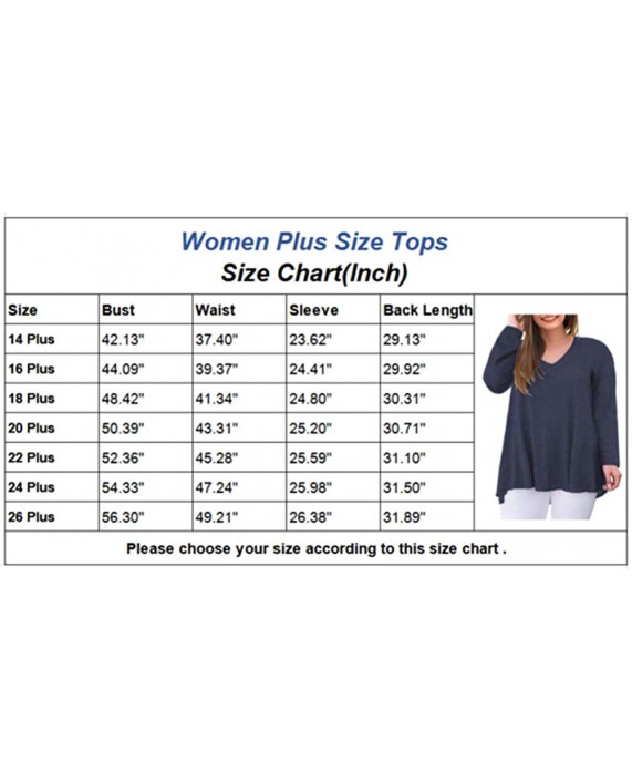 QUEEN PLUS Women's Plus Size Fall Long Sleeve Tunic Tops V-Neck Casual Blouse T-Shirts at Women’s Clothing store