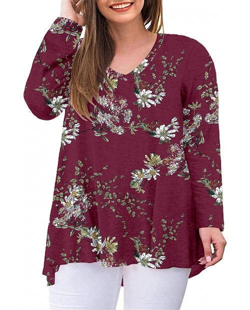 QUEEN PLUS Women's Plus Size Fall Long Sleeve Tunic Tops V-Neck Casual Blouse T-Shirts at  Women’s Clothing store