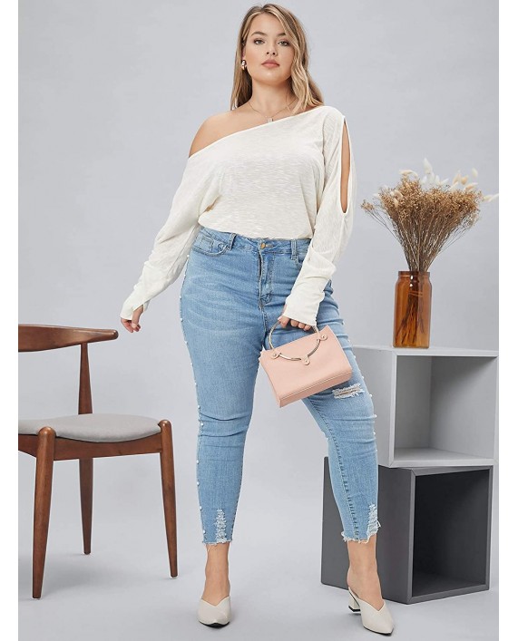 SheIn Women's Casual One Shoulder Long Sleeve T-Shirts Cut Out Tee Tops at Women’s Clothing store