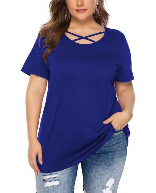 Women's Plus Size Blouses Summer Tee Shirts Criss Cross Casual Top Royal Blue-14W at  Women’s Clothing store