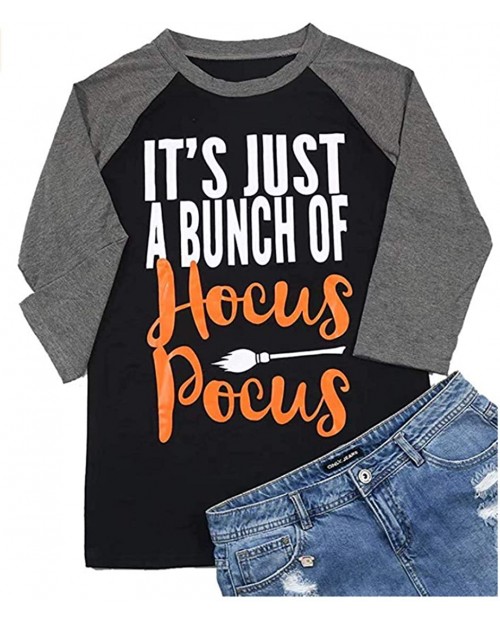Women's Plus Size Halloween Christmas Letter Print It's Just a Bunch of Hocus Pocus Tee Funny Trendy T Shirt Tops Tee Blouse