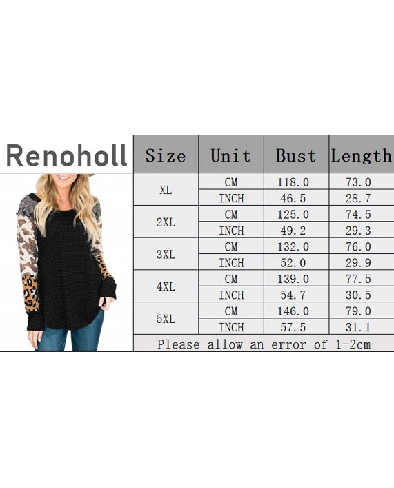 Womens Plus Size Leopard Print Tunic Tops Long Sleeve Waffle Knit Casual Loose Color Block T-Shirts at Women’s Clothing store