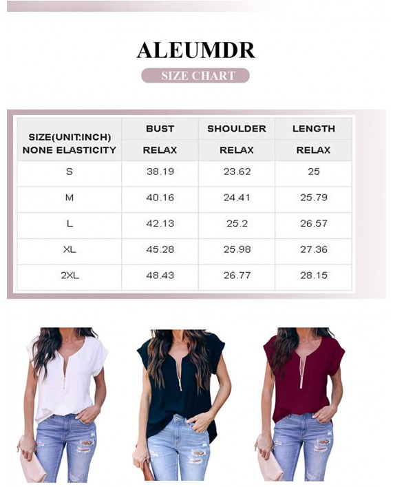 Aleumdr Womens Summer Casual Short Sleeve V Neck Half Zipper Up Tunic Tops Blouse Tshirts at Women’s Clothing store