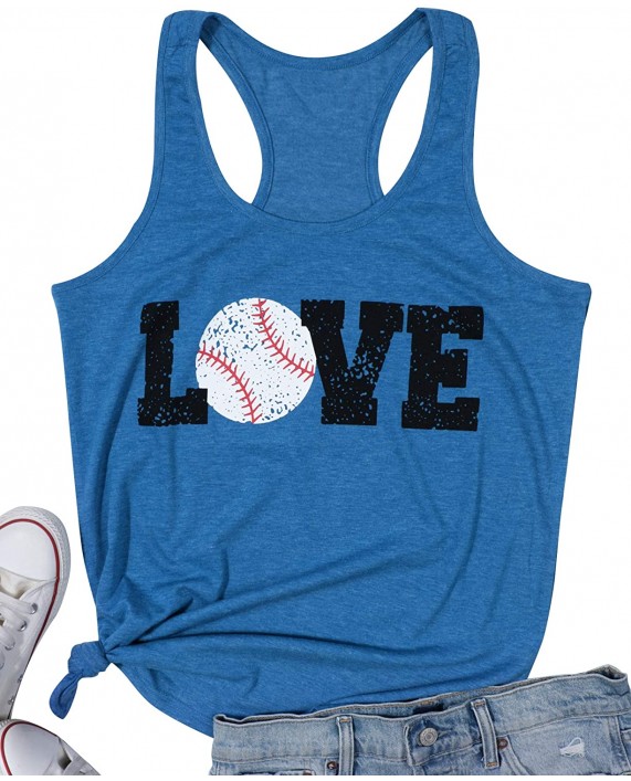 Baseball Tank Tops Women Love Letter Print Vest Sleeveless Baseball Graphic Print T Shirt at Women’s Clothing store