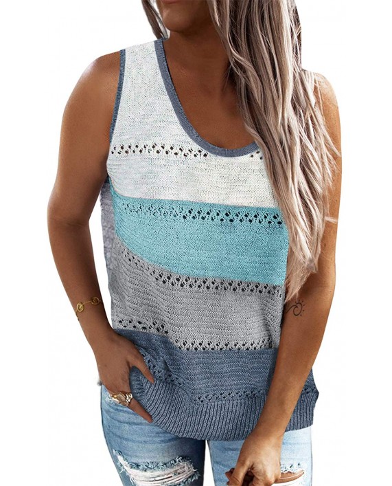Biucly Women Summer Scoop Neck Knit Cami Tank Tops Loose Sleeveless Blouse Shirts
