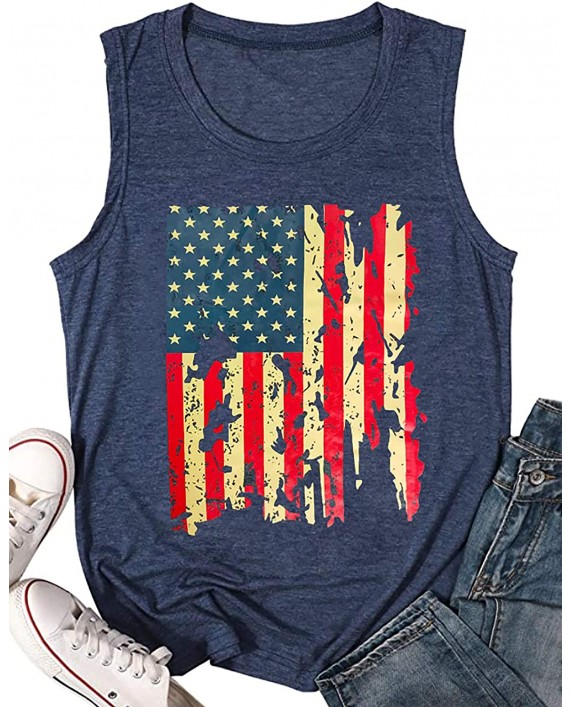 BOMYTAO Women's American Flag Tank Tops USA Flag Stars Stripes Print Sleeveless T-Shirt 4th of July Vest Tees at Women’s Clothing store