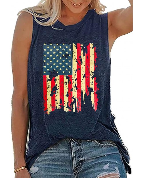BOMYTAO Women's American Flag Tank Tops USA Flag Stars Stripes Print Sleeveless T-Shirt 4th of July Vest Tees at Women’s Clothing store