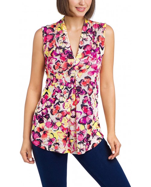 Cable & Gauge Womens Printed V-Neck Sleeveless Top - Center Front Godet at  Women’s Clothing store